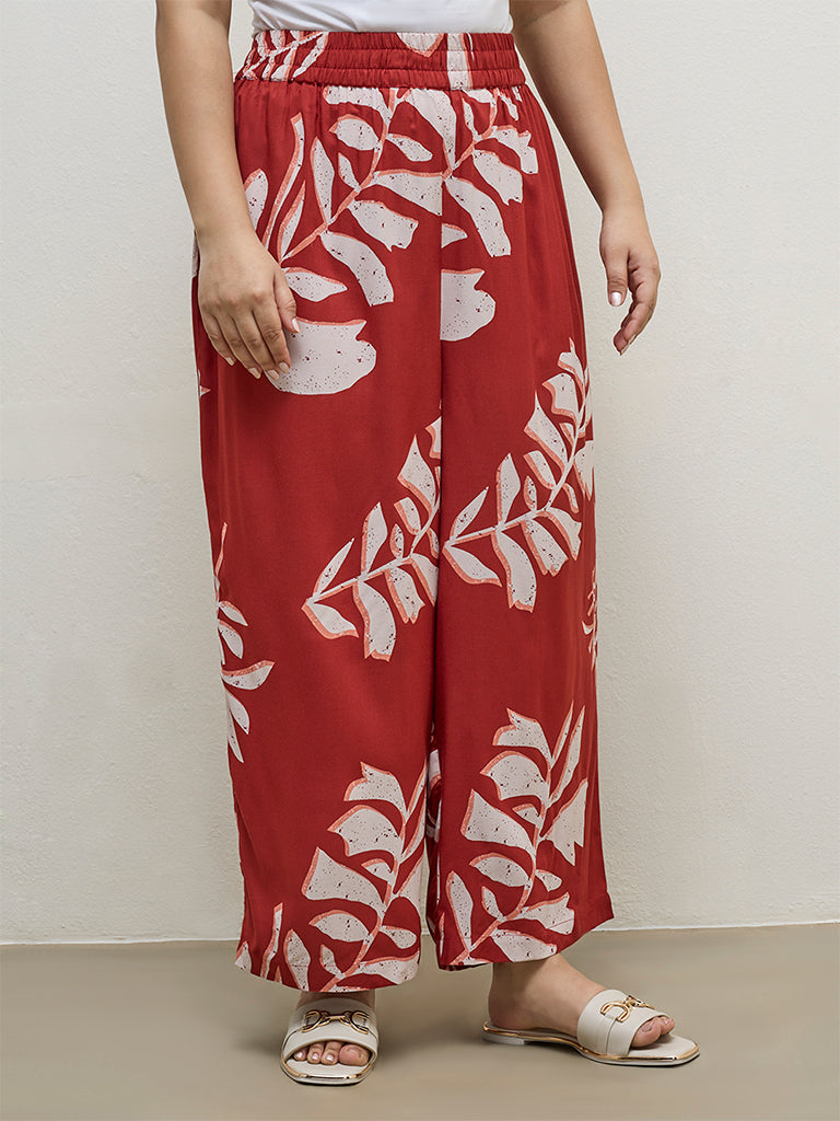Diza Red Botanical Printed Palazzos