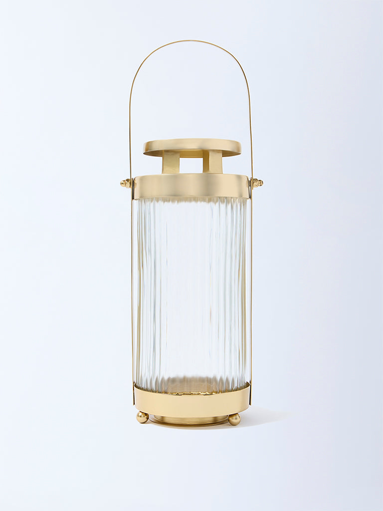 Westside Home Gold Ribbed-Textured Tall Lantern