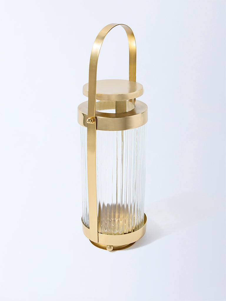 Westside Home Gold Ribbed-Textured Tall Lantern