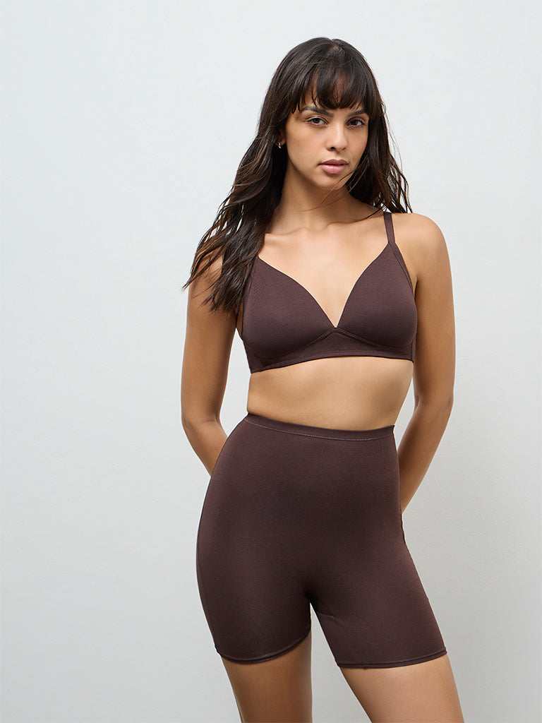 Wunderlove Dark Brown Cotton-Blend Shapewear Cycling Shorts