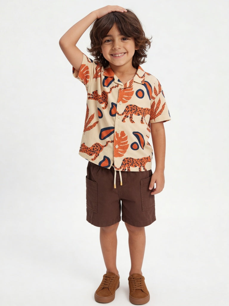 HOP Kids Boys Dark Brown Mid-Rise Cotton Shorts