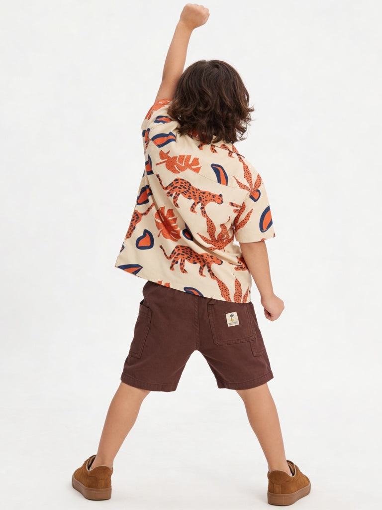 HOP Kids Boys Dark Brown Mid-Rise Cotton Shorts