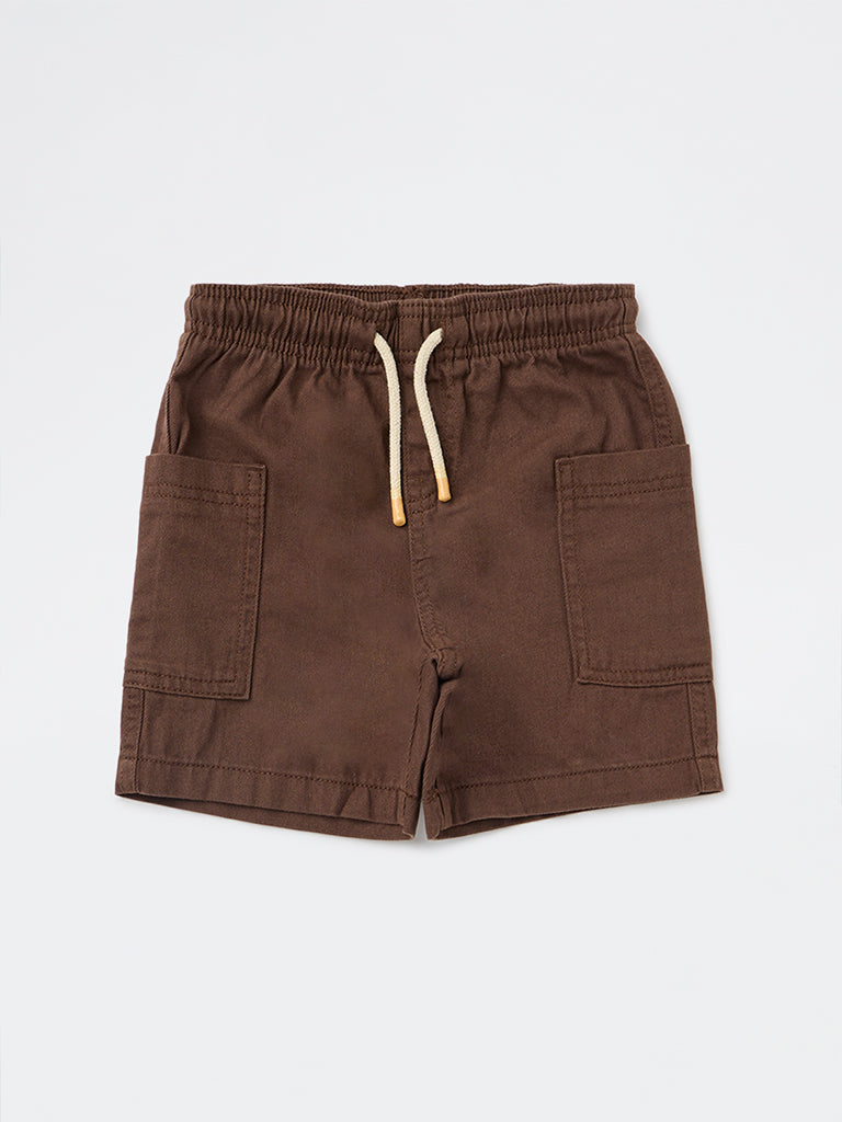 HOP Kids Boys Dark Brown Mid-Rise Cotton Shorts