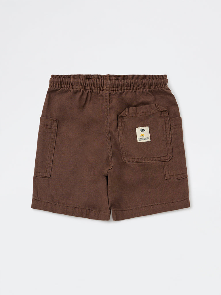 HOP Kids Boys Dark Brown Mid-Rise Cotton Shorts