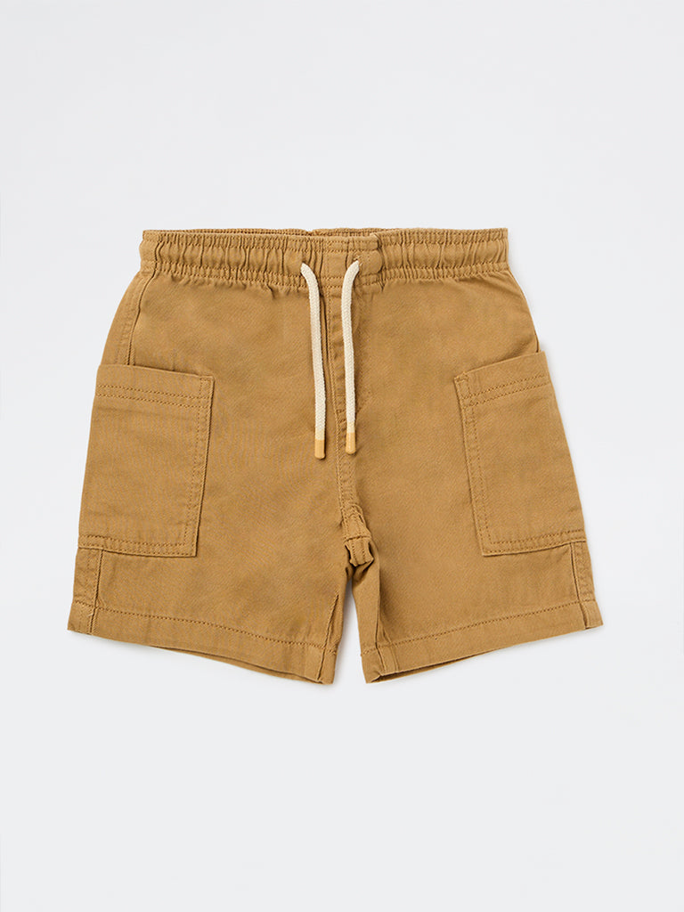 HOP Kids Boys Mustard Mid-Rise Cotton Shorts