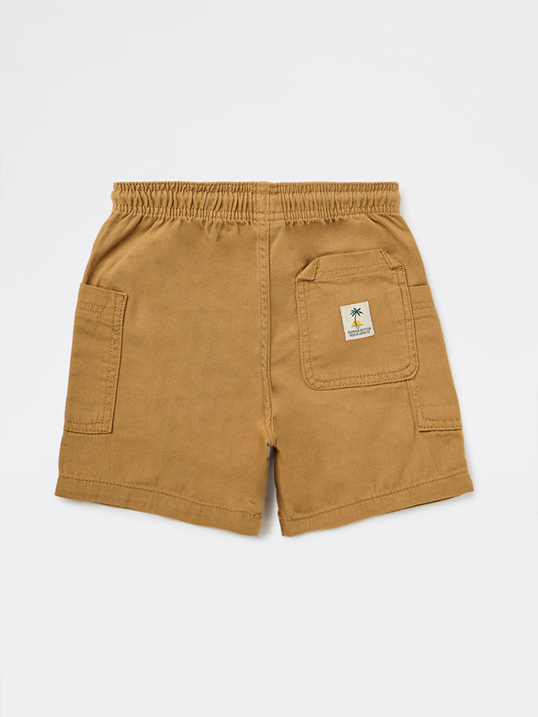 HOP Kids Boys Mustard Mid-Rise Cotton Shorts