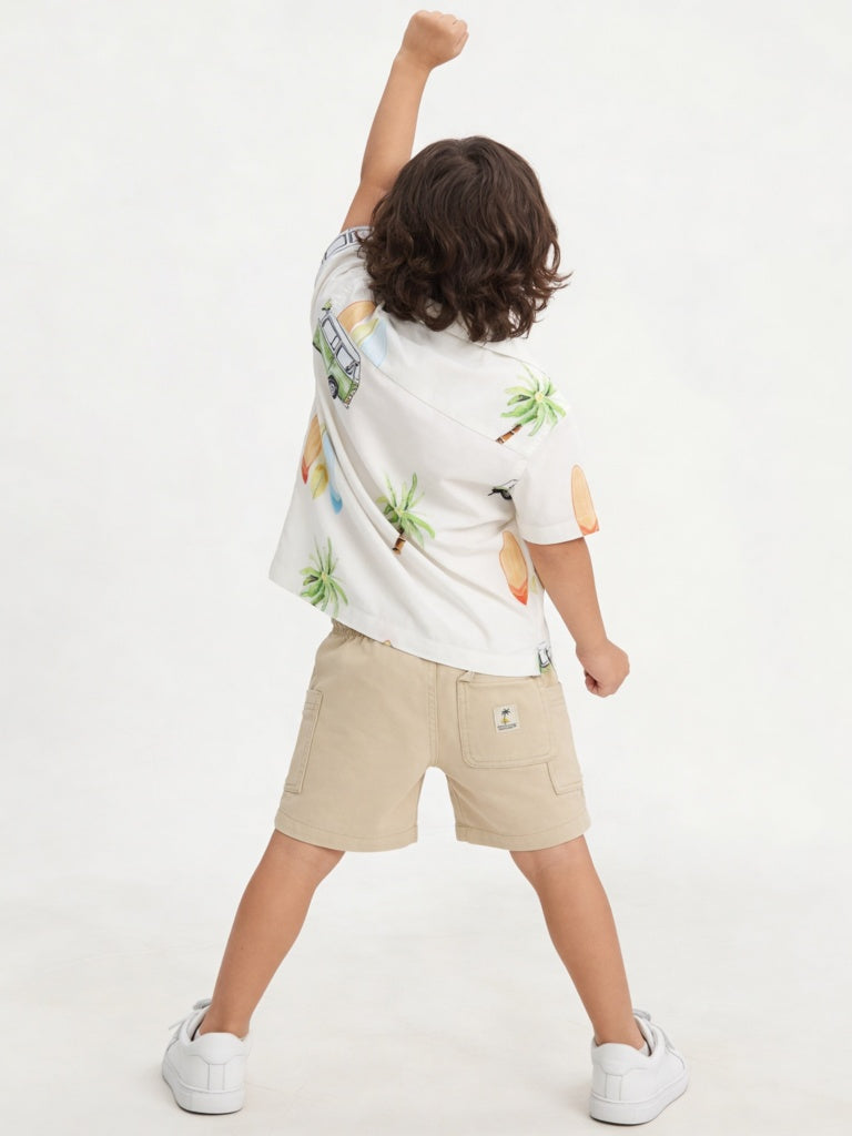 HOP Kids Boys Beige Mid-Rise Cotton Shorts