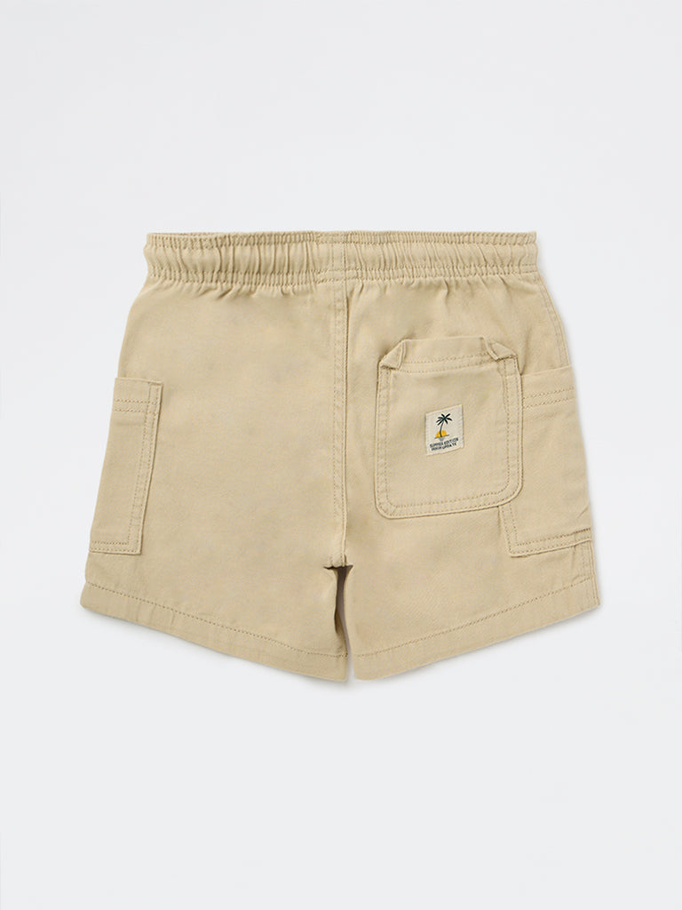 HOP Kids Boys Beige Mid-Rise Cotton Shorts