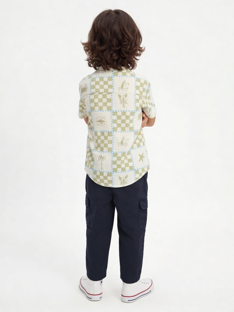 HOP Kids Boys Navy Solid Relaxed-Fit Cotton Cargo Pants