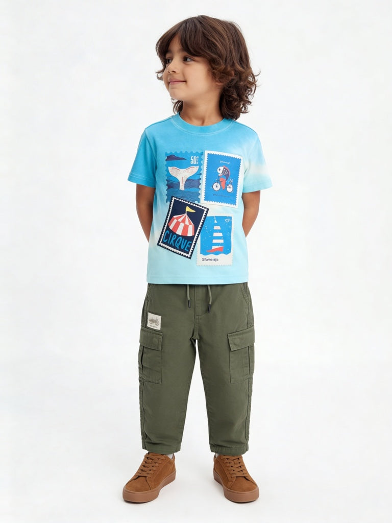 HOP Kids Boys Olive Solid Relaxed-Fit Cotton Cargo Pants