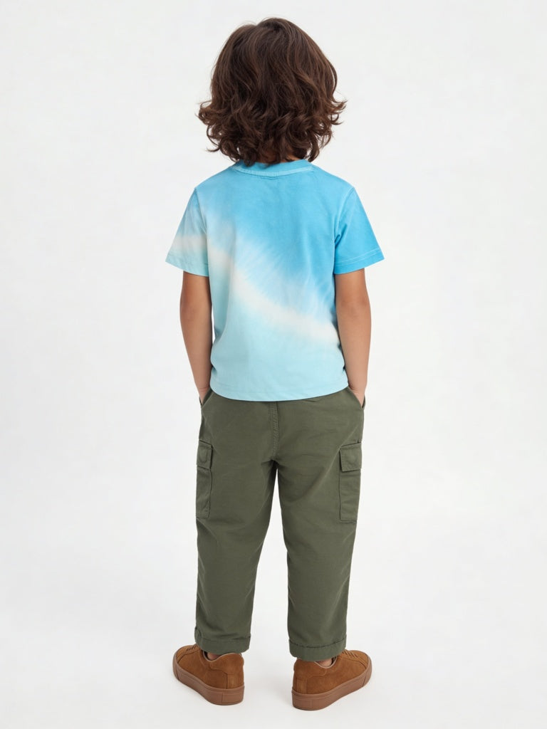 HOP Kids Boys Olive Solid Relaxed-Fit Cotton Cargo Pants