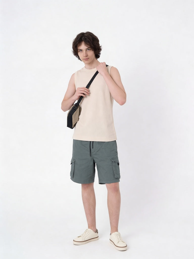 Boys Olive Green Cargo Pocket Cotton-Blend Shorts