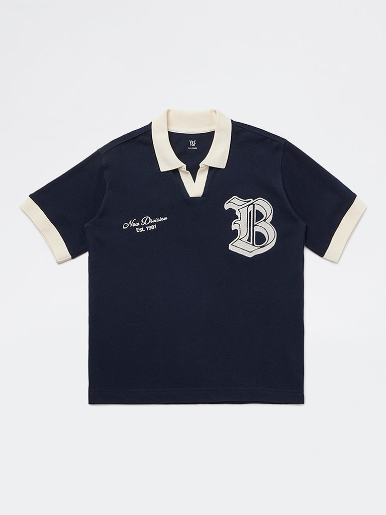 Boys Navy Text Design Cotton T-Shirt