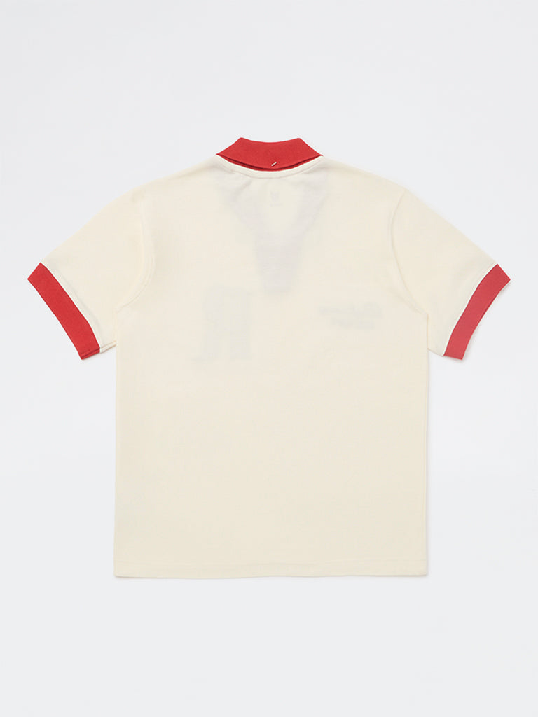 Boys Cream Text Design Cotton T-Shirt