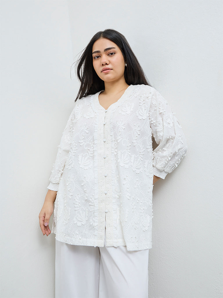 Diza White Floral Embroidered Tunic