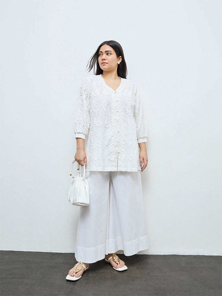 Diza White Floral Embroidered Tunic