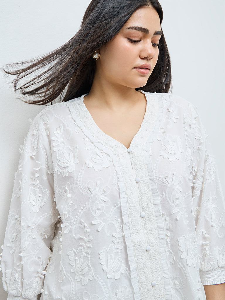 Diza White Floral Embroidered Tunic