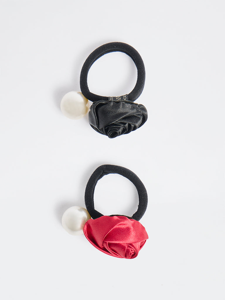 Westside Accessories Black Rose and Pearlescent Hair Ties - Pack of 2