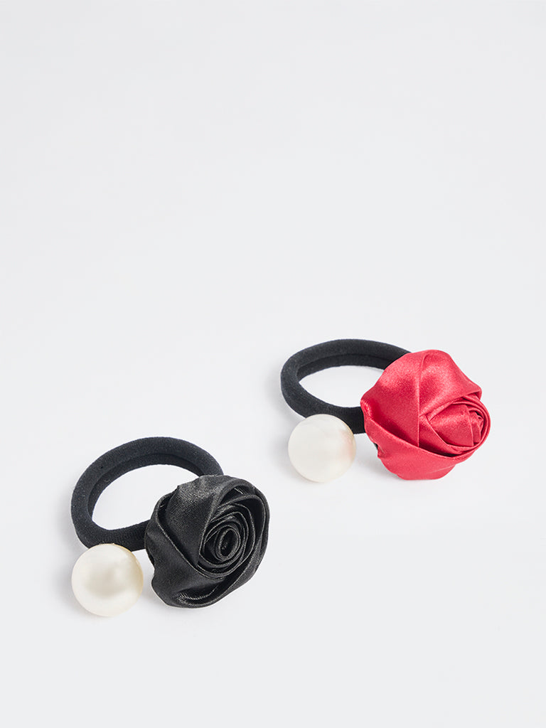 Westside Accessories Black Rose and Pearlescent Hair Ties - Pack of 2