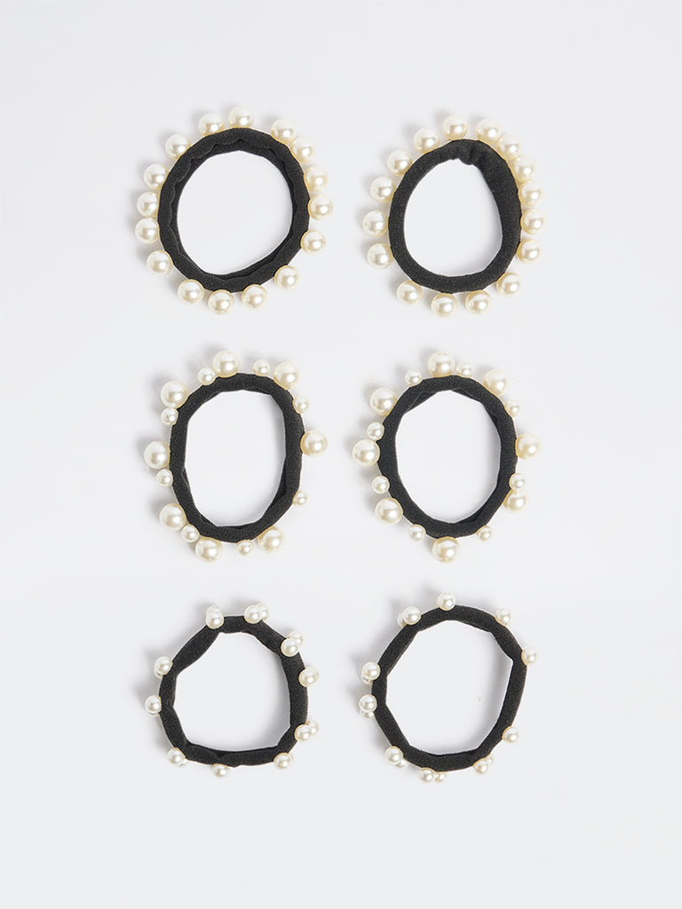 Westside Accessories Black Pearlescent Hair Ties - Pack of 6