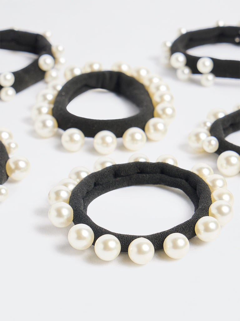 Westside Accessories Black Pearlescent Hair Ties - Pack of 6