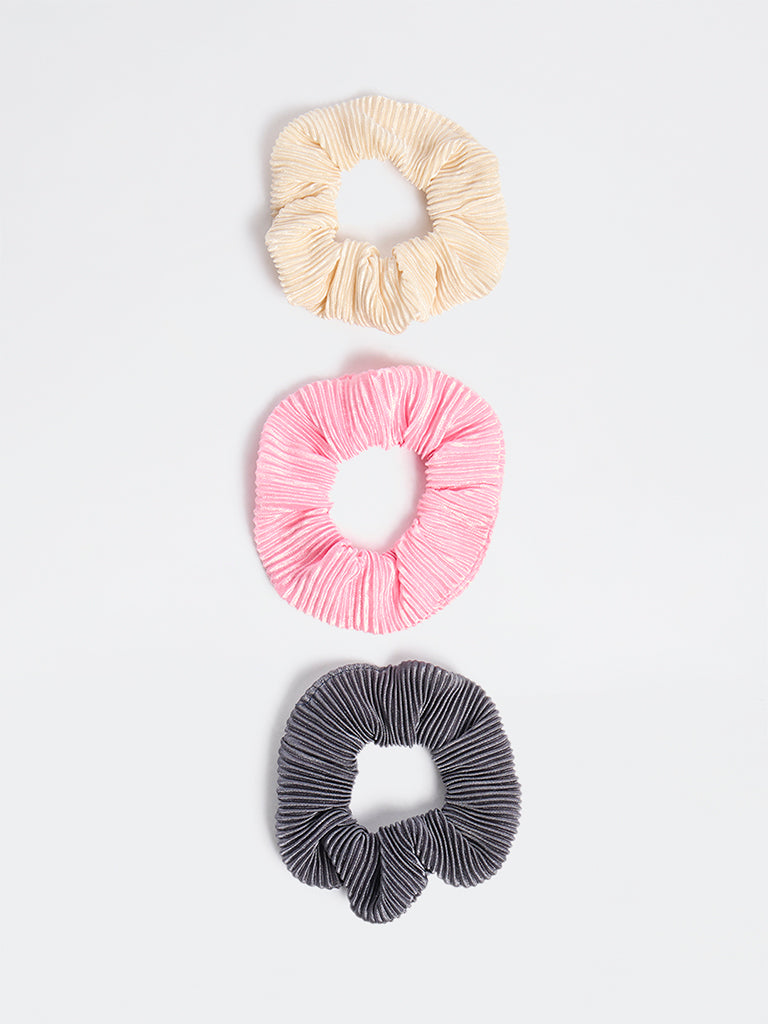 Westside Accessories Multicolour Ruffled Scrunchies - Pack of 3