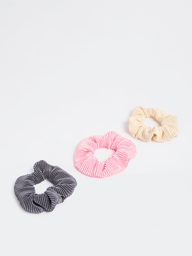Westside Accessories Multicolour Ruffled Scrunchies - Pack of 3