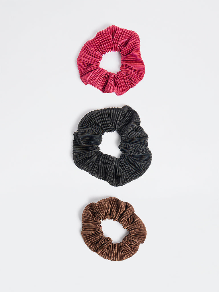 Westside Accessories Multicolour Ruffled Scrunchies - Pack of 3
