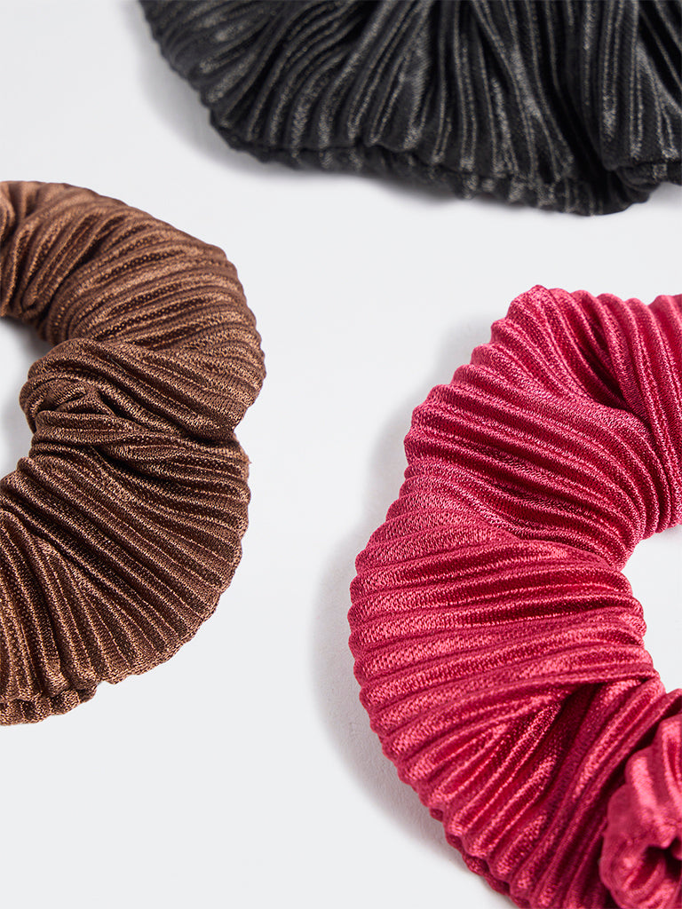 Westside Accessories Multicolour Ruffled Scrunchies - Pack of 3