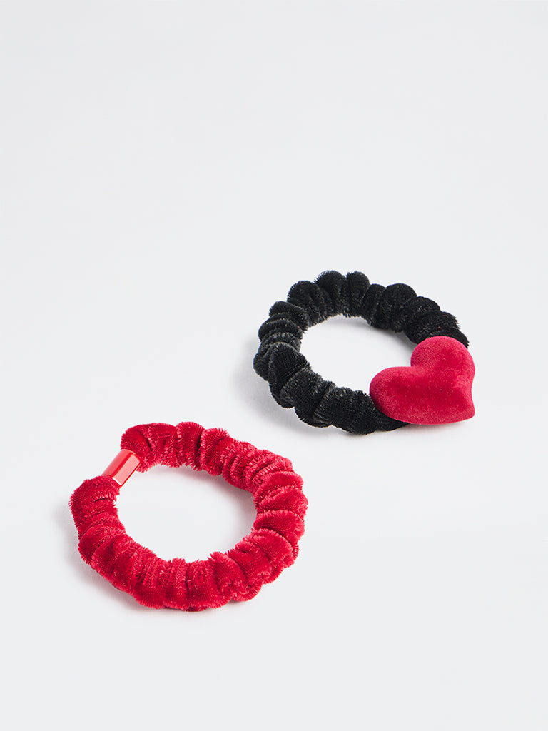 Westside Accessories Black and Red Velvet Hair Ties - Pack of 2