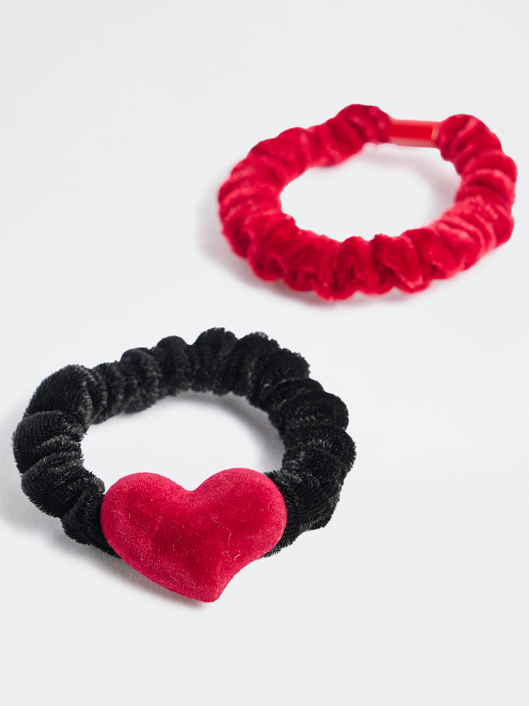 Westside Accessories Black and Red Velvet Hair Ties - Pack of 2