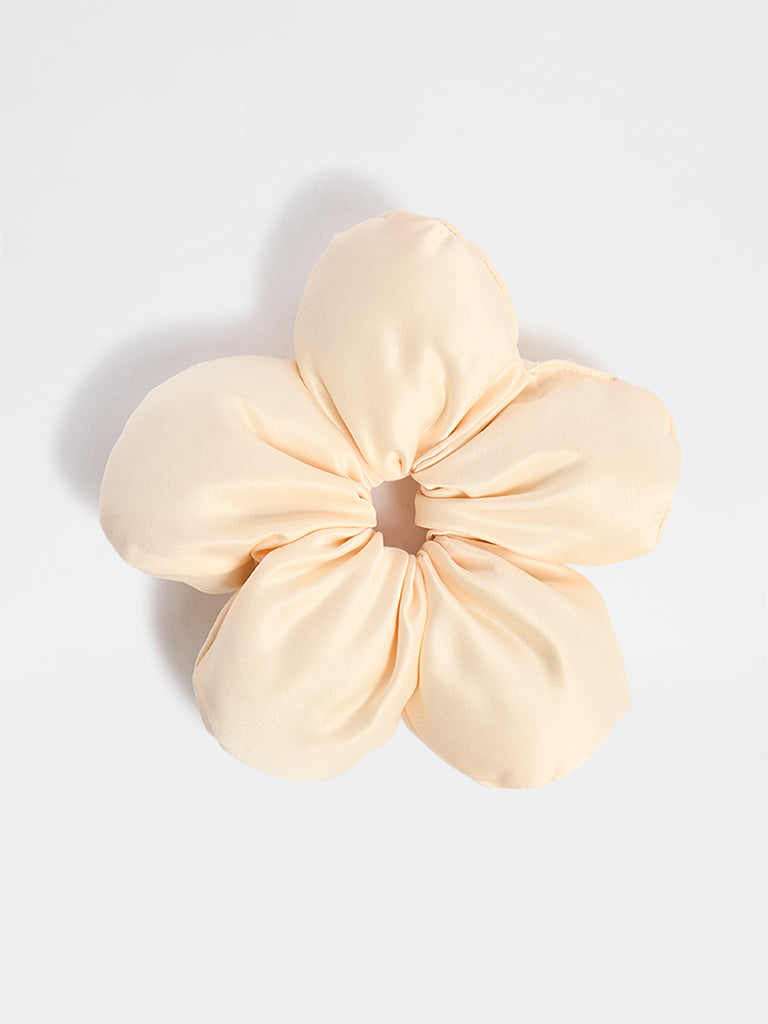 Westside Accessories Ivory Puffed Floral Hair Scrunchie