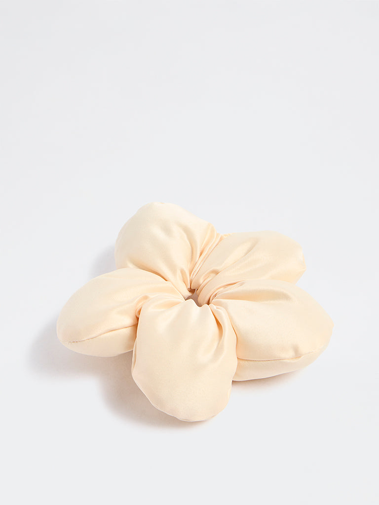 Westside Accessories Ivory Puffed Floral Hair Scrunchie