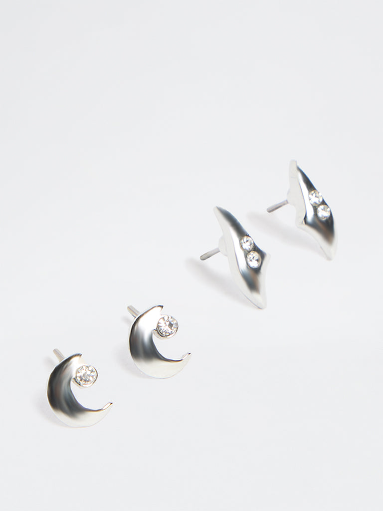 Westside Accessories Silver Stone Earrings - Pack of 2
