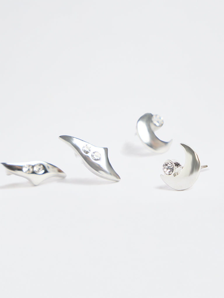 Westside Accessories Silver Stone Earrings - Pack of 2