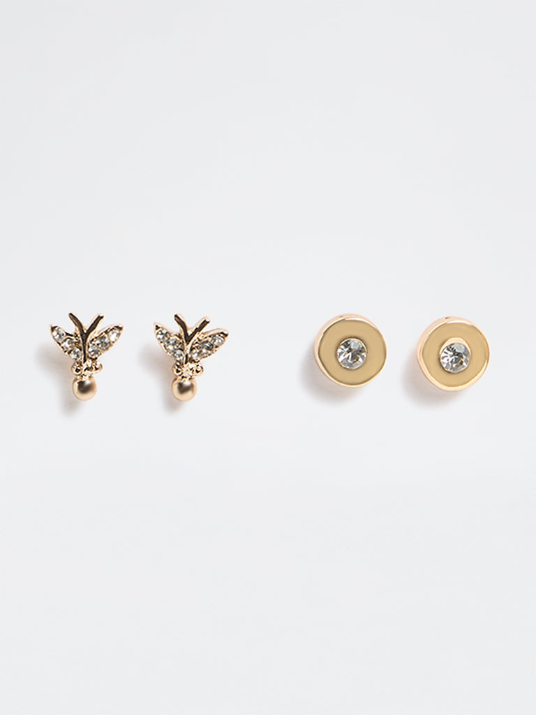 Westside Accessories Gold Circle and Butterfly Earrings - Pack of 2
