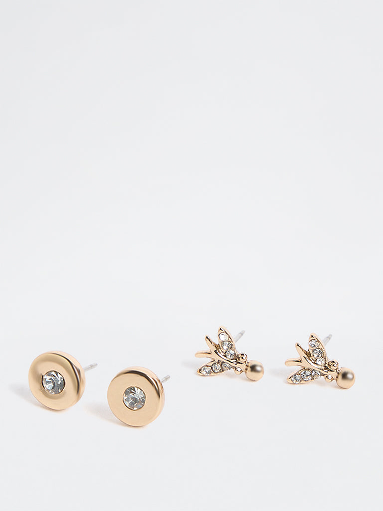 Westside Accessories Gold Circle and Butterfly Earrings - Pack of 2
