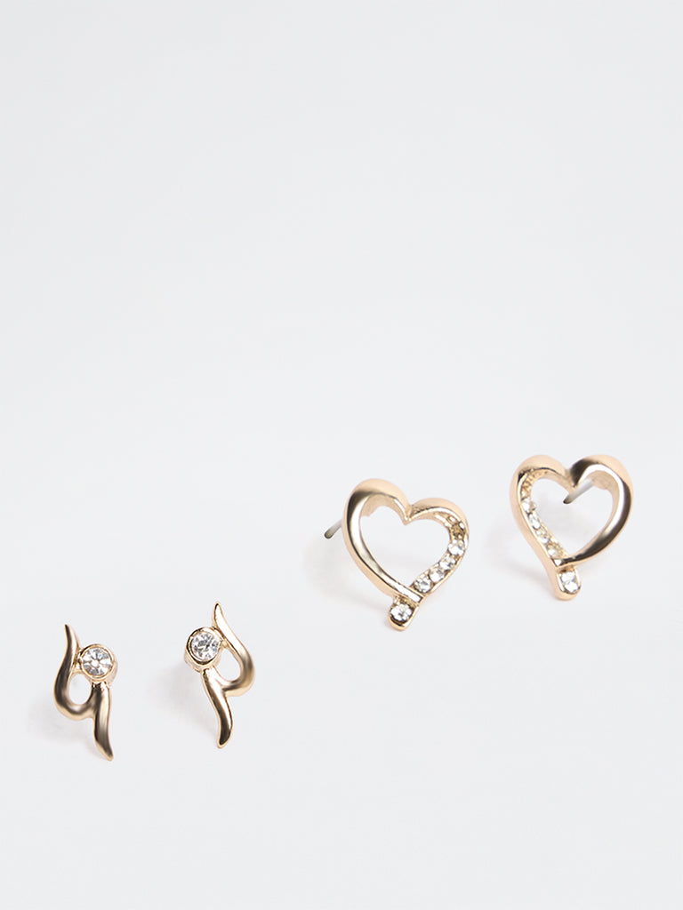 Westside Accessories Gold Fancy Stud Earrings - Pack of 2