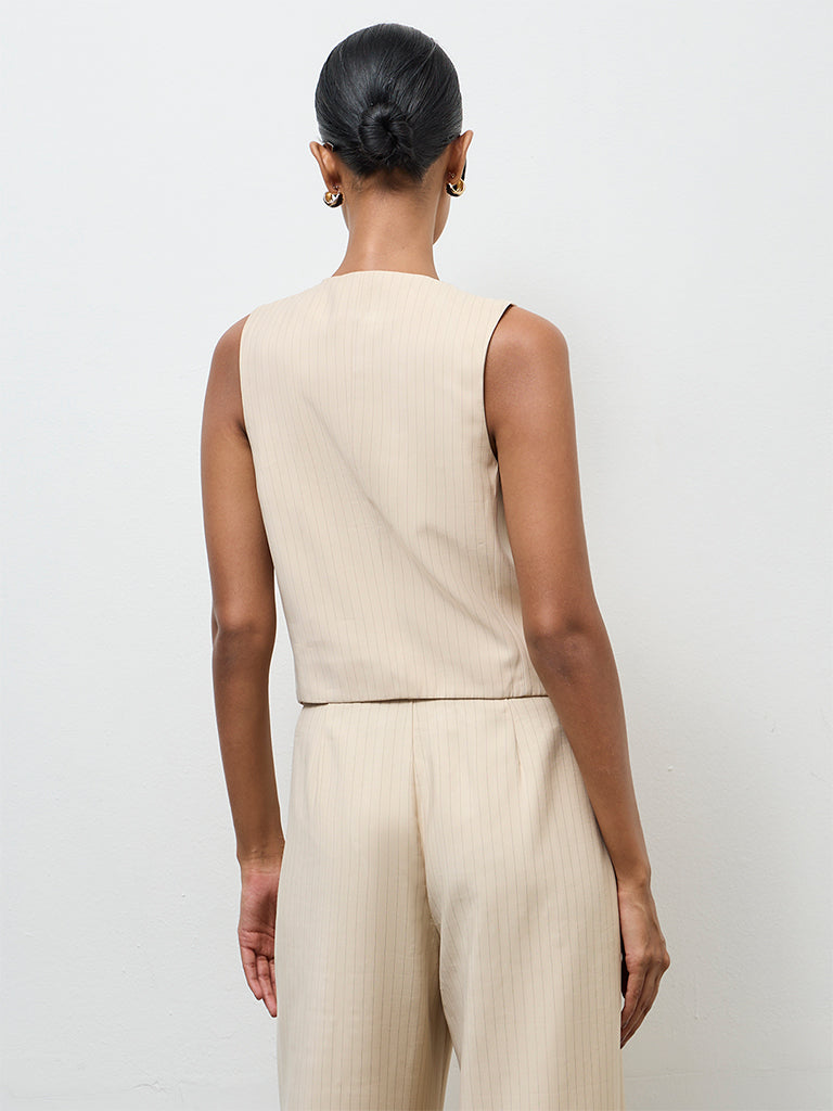 Wardrobe Light Beige Striped Waistcoat