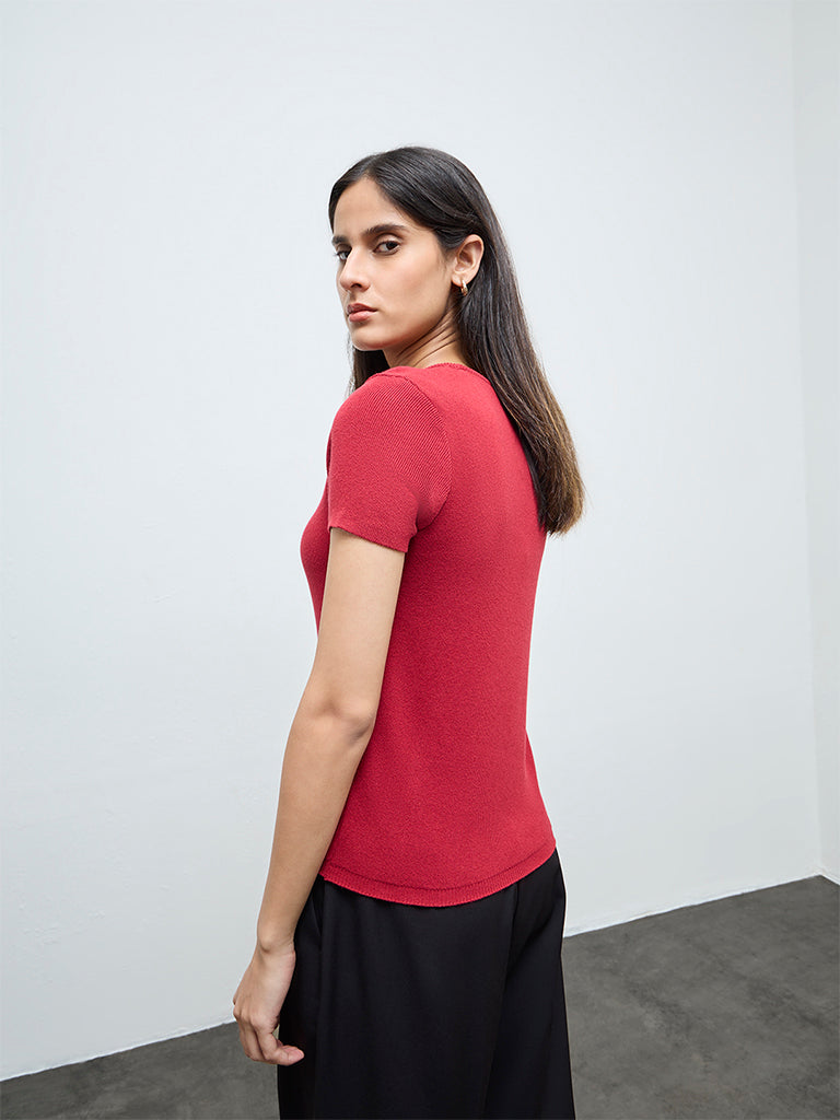 Wardrobe Red Knit-Textured Top