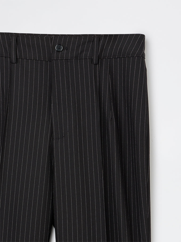 Wardrobe Black Pinstriped High-Rise Trousers