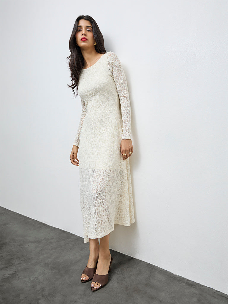LOV Cream Lace Design A-Line Dress