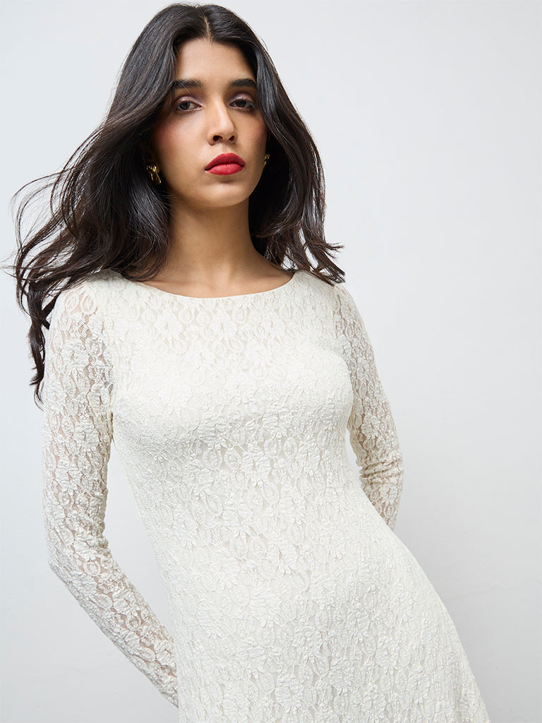 LOV Cream Lace Design A-Line Dress