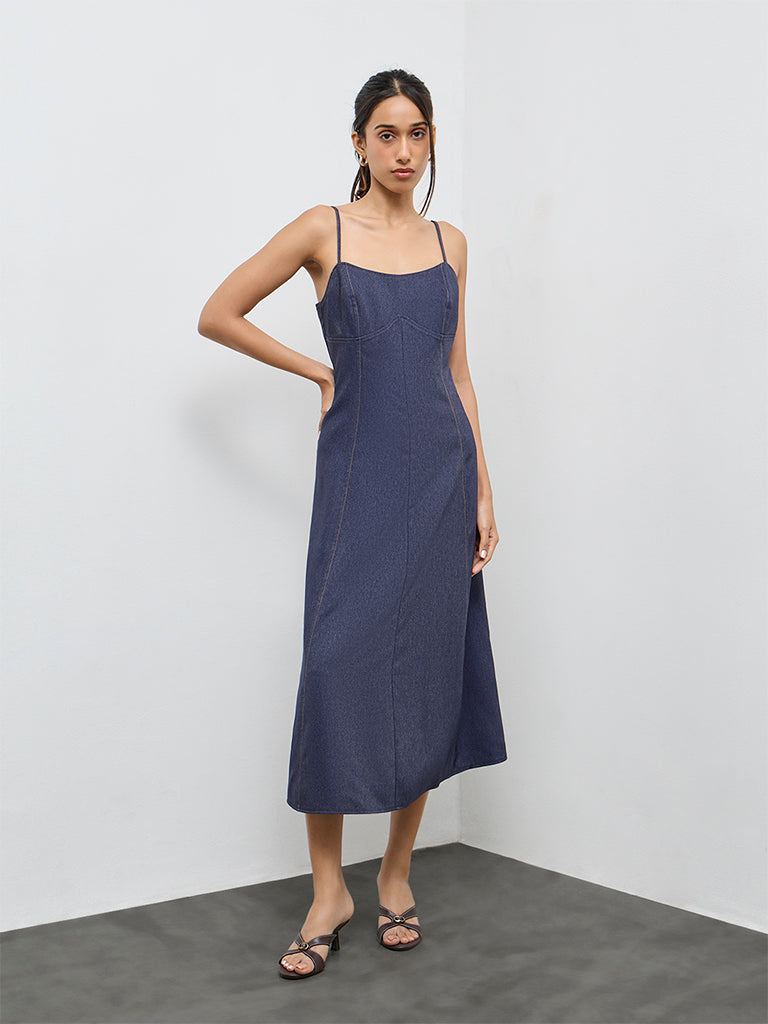 LOV Dark Blue Denim A-Line Dress