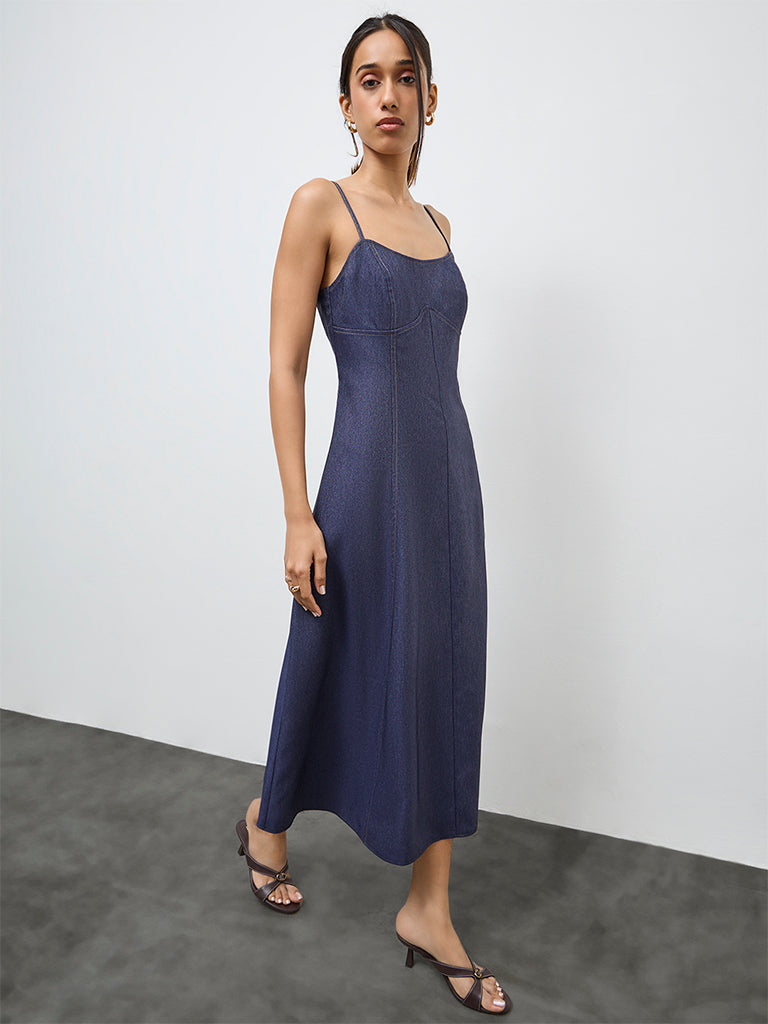 LOV Dark Blue Denim A-Line Dress