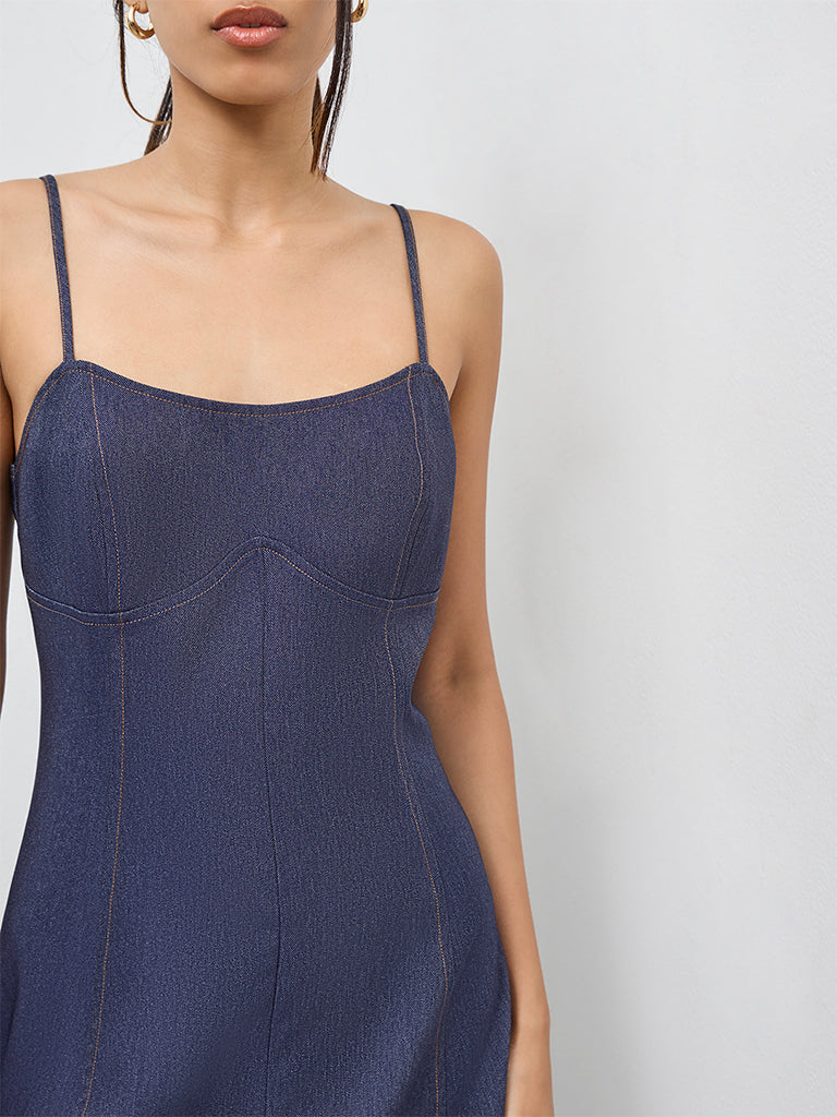 LOV Dark Blue Denim A-Line Dress