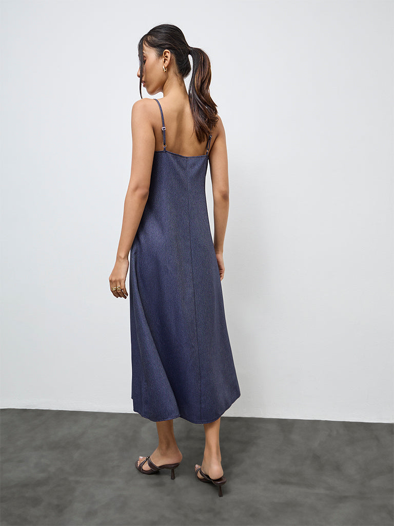 LOV Dark Blue Denim A-Line Dress