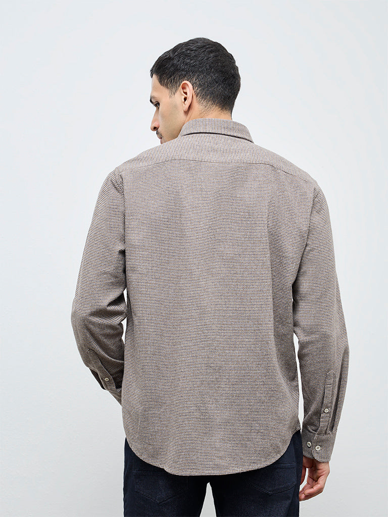 Ascot Taupe Houndstooth Relaxed-Fit Cotton Shirt