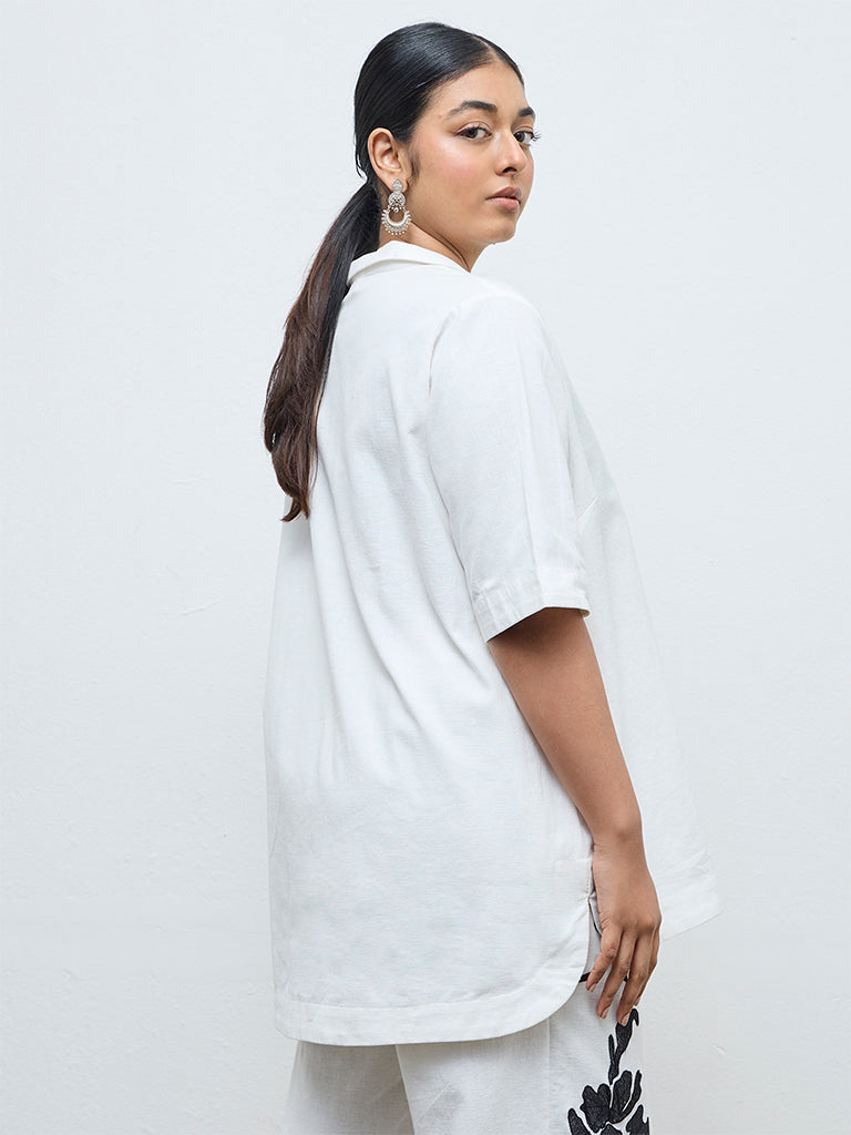 Diza Off-White Floral Embroidered Cotton-Blend Tunic