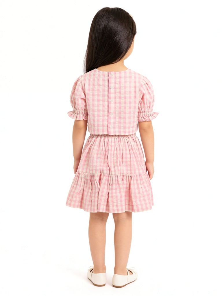 Utsa Kids Girls Pink Checkered Cotton Top - (2-8 yrs)